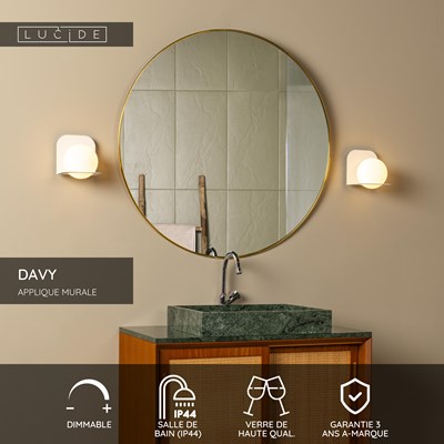 Lucide DAVY - Applique murale Salle de bains - 1xG9 - IP44 - Blanc